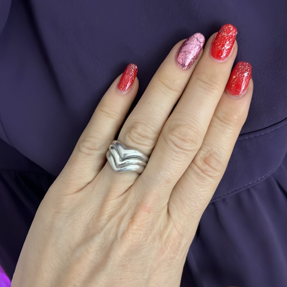 Triple Solid Sterling Silver Ring Chunky Vintage … - image 2